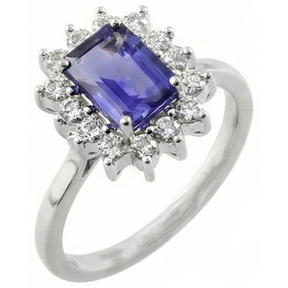 Halo Tanzanite And Natural Earth Mined Diamonds 6.35 Carats Ring White Gold 14K