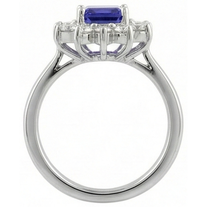 Halo Tanzanite And Natural Earth Mined Diamonds 6.35 Carats Ring White Gold 14K
