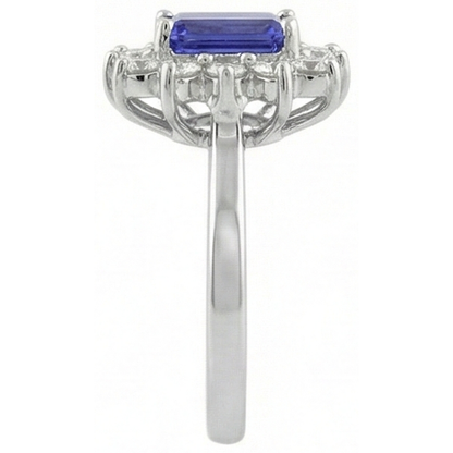 Halo Tanzanite And Natural Earth Mined Diamonds 6.35 Carats Ring White Gold 14K
