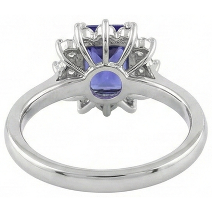 Halo Tanzanite And Natural Earth Mined Diamonds 6.35 Carats Ring White Gold 14K