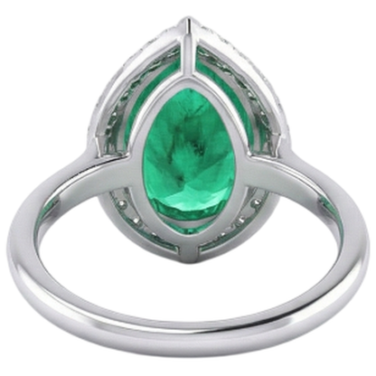 Natural Real ( Not Lab Grown ) Halo Teardrop Engagement Ring Green Emerald GIA Stone