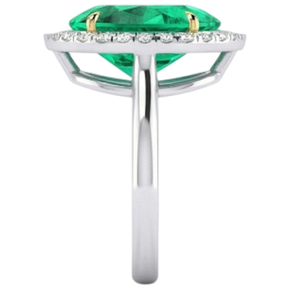 Natural Real ( Not Lab Grown ) Halo Teardrop Engagement Ring Green Emerald GIA Stone