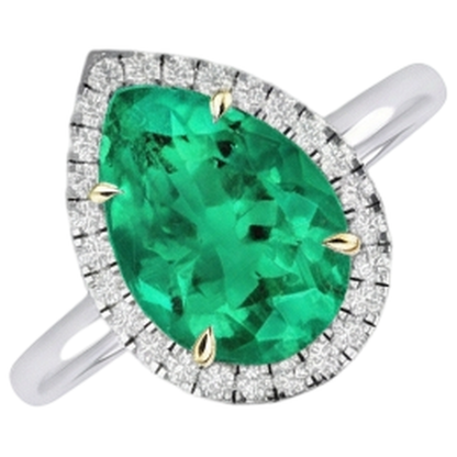 Natural Real ( Not Lab Grown ) Halo Teardrop Engagement Ring Green Emerald GIA Stone