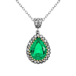 Natural Real ( Not Lab Grown ) Halo Teardrop Green Emerald GIA Pendant Ladies Necklace Jewelry