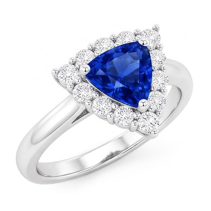Halo Trillion Blue Sapphire Ring 2.50 Carats Round Natural Earth Mined Diamond Jewelry