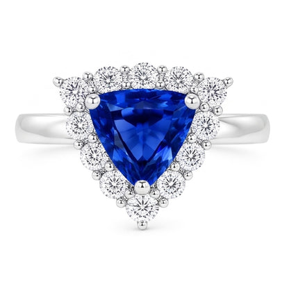 Halo Trillion Blue Sapphire Ring 2.50 Carats Round Natural Earth Mined Diamond Jewelry