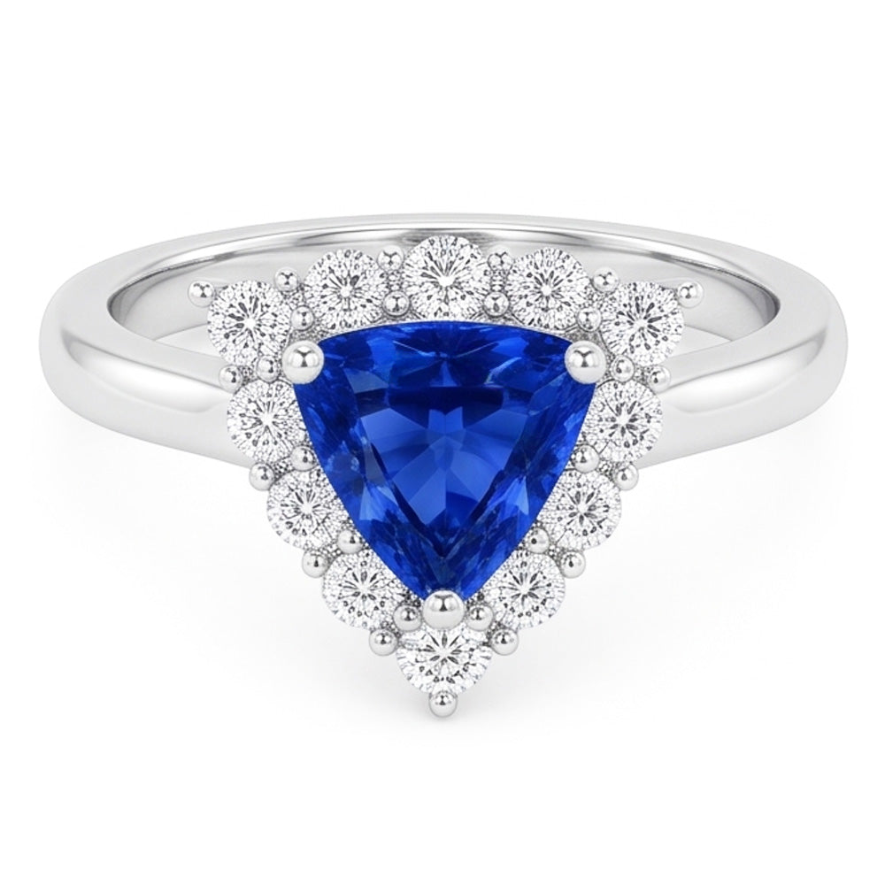 Halo Trillion Blue Sapphire Ring 2.50 Carats Round Natural Earth Mined Diamond Jewelry
