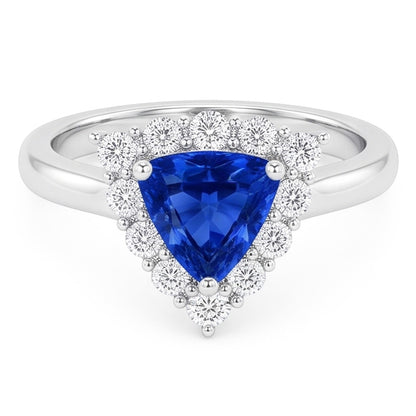 Halo Trillion Blue Sapphire Ring 2.50 Carats Round Natural Earth Mined Diamond Jewelry