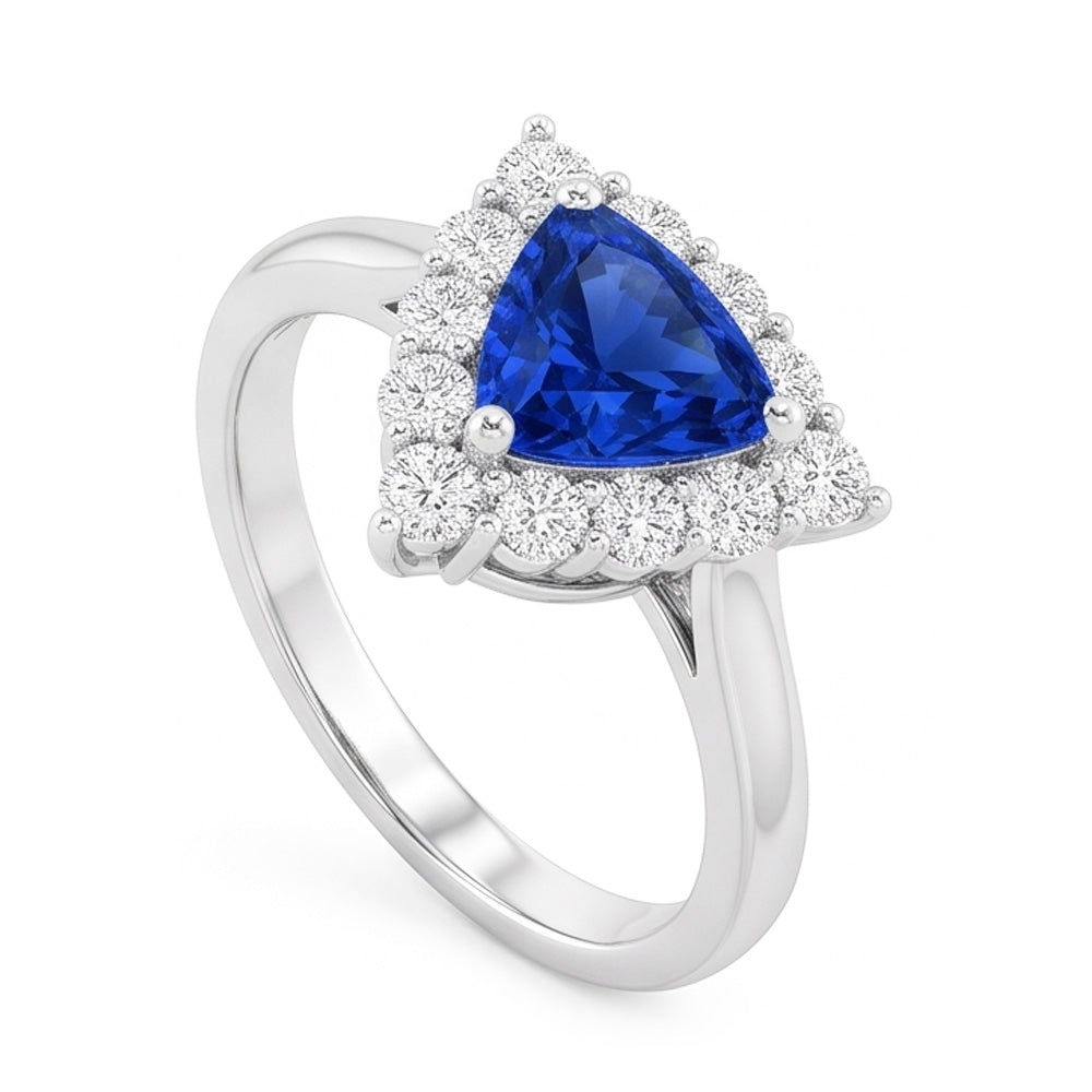 Halo Trillion Blue Sapphire Ring 2.50 Carats Round Natural Earth Mined Diamond Jewelry