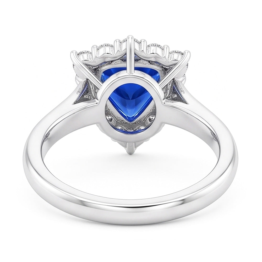 Halo Trillion Blue Sapphire Ring 2.50 Carats Round Natural Earth Mined Diamond Jewelry