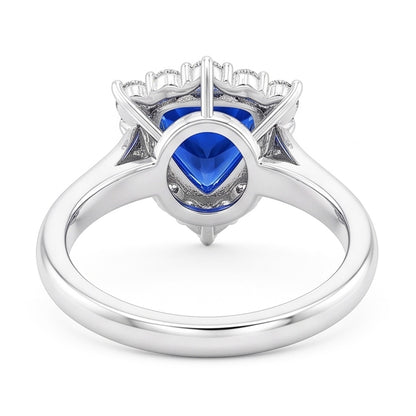 Halo Trillion Blue Sapphire Ring 2.50 Carats Round Natural Earth Mined Diamond Jewelry
