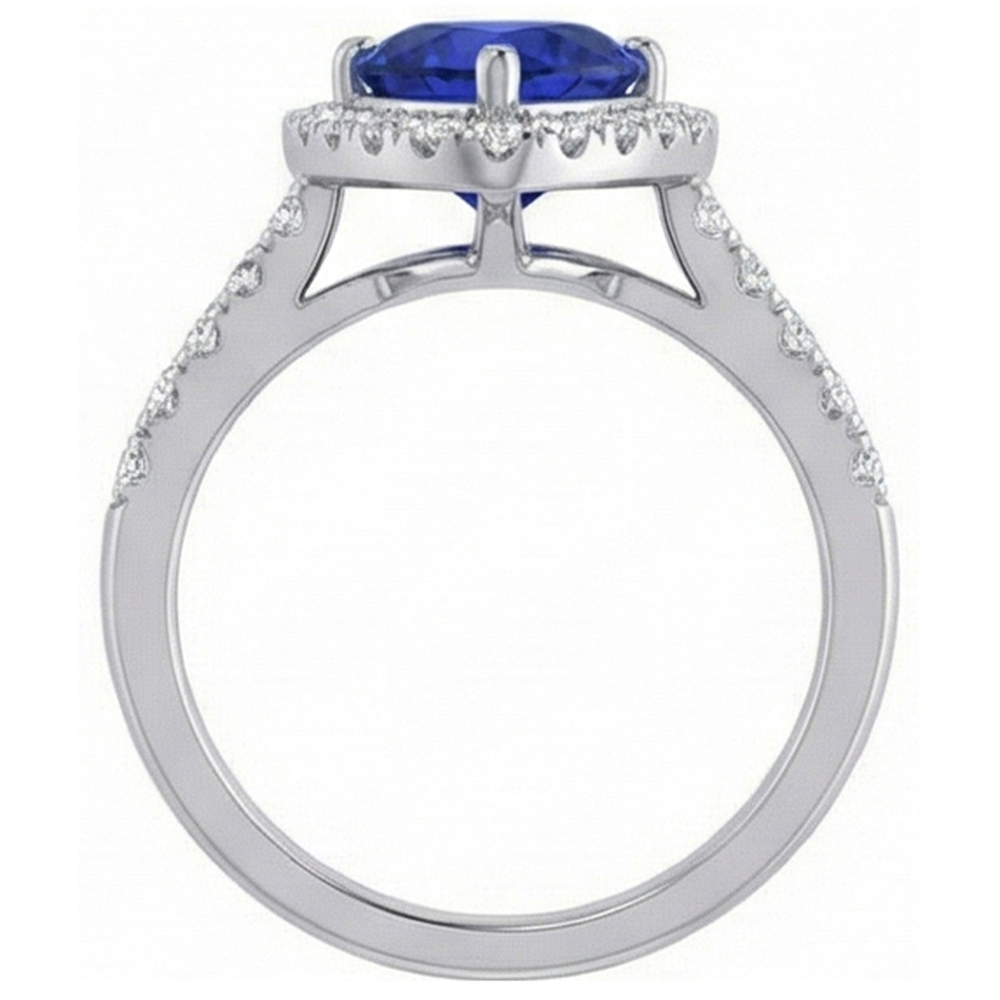 Halo Trillion Natural Earth Mined Diamond Deep Blue Sapphire Ring 2 Carats Jewelry Gold