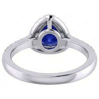 Halo Trillion Natural Earth Mined Diamond Deep Blue Sapphire Ring 2 Carats Jewelry Gold