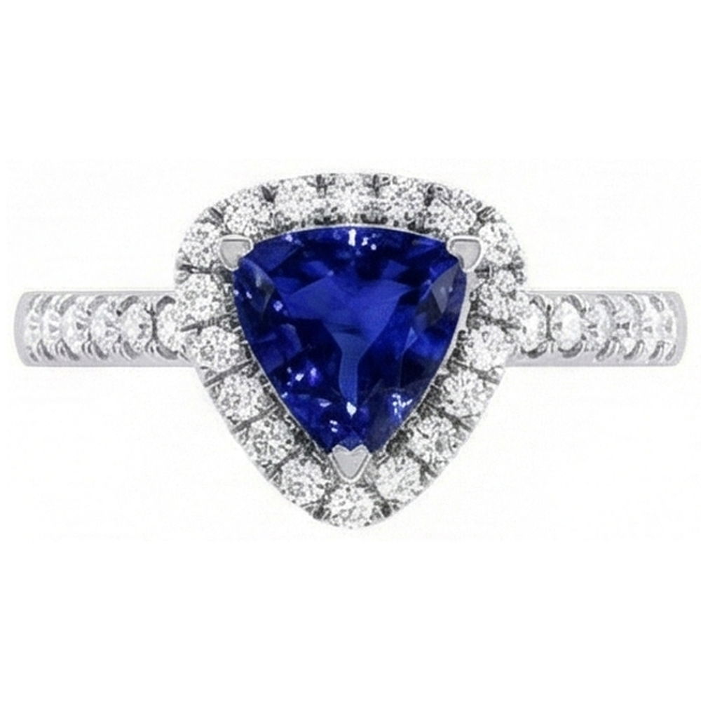 Halo Trillion Natural Earth Mined Diamond Deep Blue Sapphire Ring 2 Carats Jewelry Gold