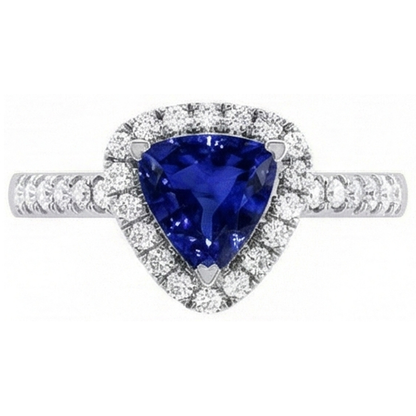Halo Trillion Natural Earth Mined Diamond Deep Blue Sapphire Ring 2 Carats Jewelry Gold