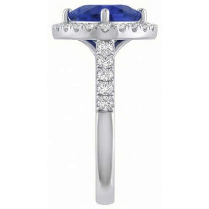 Halo Trillion Natural Earth Mined Diamond Deep Blue Sapphire Ring 2 Carats Jewelry Gold