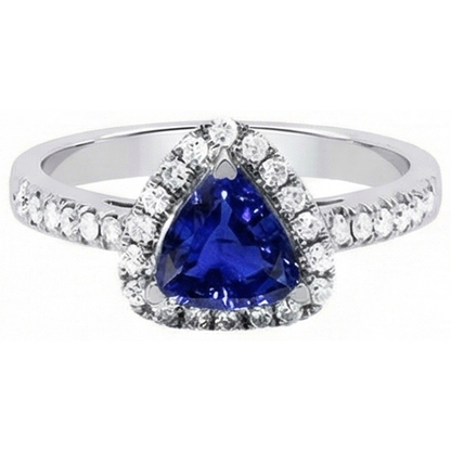 Halo Trillion Natural Earth Mined Diamond Deep Blue Sapphire Ring 2 Carats Jewelry Gold