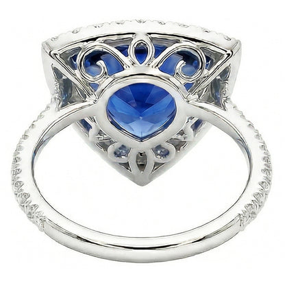 Halo Trillion Sapphire Ring 5 Carats Pave Set Natural Earth Mined Diamond Accents Gold 14K