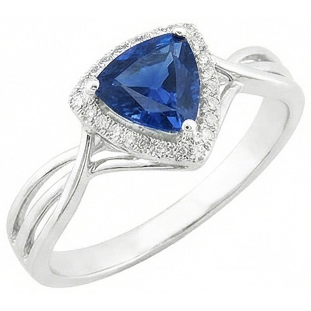 Halo Trillion Sapphire Ring Split Shank Natural Earth Mined Diamonds 2.50 Carats Gold 14K
