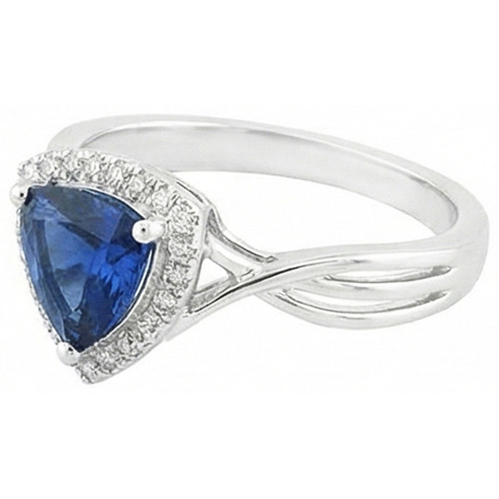 Halo Trillion Sapphire Ring Split Shank Natural Earth Mined Diamonds 2.50 Carats Gold 14K