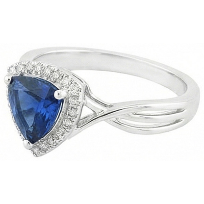 Halo Trillion Sapphire Ring Split Shank Natural Earth Mined Diamonds 2.50 Carats Gold 14K