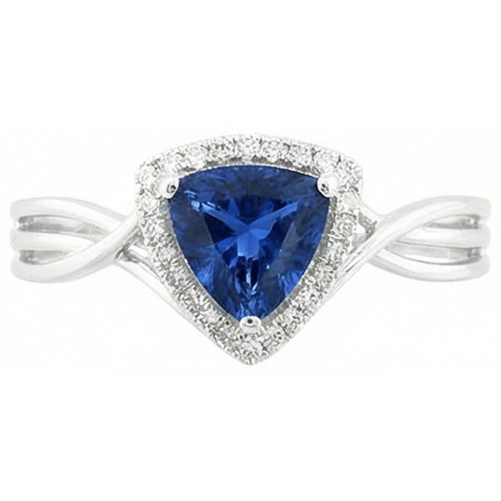 Halo Trillion Sapphire Ring Split Shank Natural Earth Mined Diamonds 2.50 Carats Gold 14K