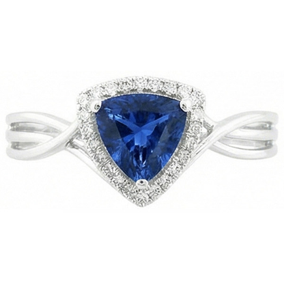 Halo Trillion Sapphire Ring Split Shank Natural Earth Mined Diamonds 2.50 Carats Gold 14K