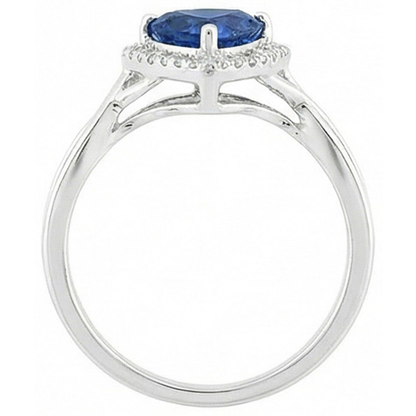 Halo Trillion Sapphire Ring Split Shank Natural Earth Mined Diamonds 2.50 Carats Gold 14K