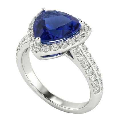 Halo Trillion Sri Lankan Sapphire Ring 3 Carats Natural Earth Mined Diamond Gold Jewelry