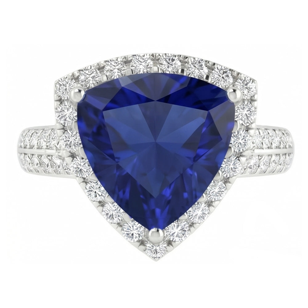 Halo Trillion Sri Lankan Sapphire Ring 3 Carats Natural Earth Mined Diamond Gold Jewelry
