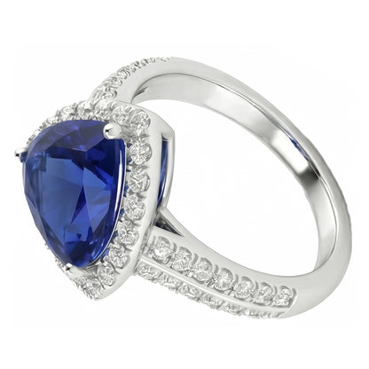 Halo Trillion Sri Lankan Sapphire Ring 3 Carats Natural Earth Mined Diamond Gold Jewelry