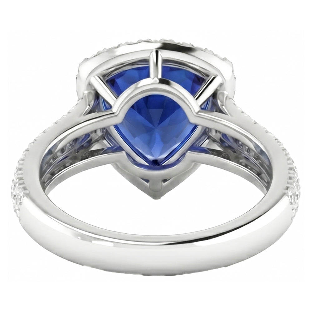 Halo Trillion Sri Lankan Sapphire Ring 3 Carats Natural Earth Mined Diamond Gold Jewelry