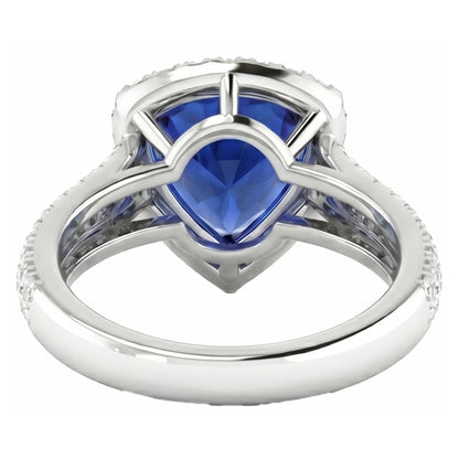 Halo Trillion Sri Lankan Sapphire Ring 3 Carats Natural Earth Mined Diamond Gold Jewelry