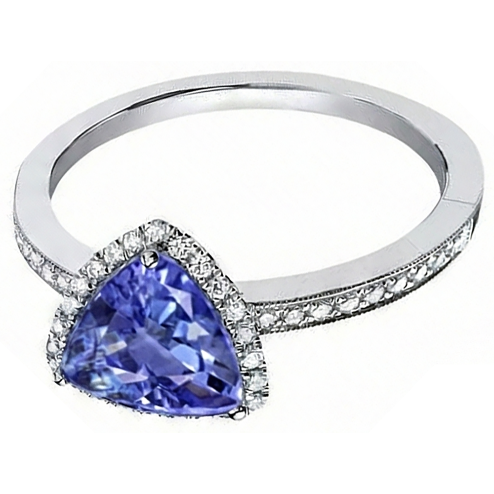 Halo Trillion Tanzanite AAA And Round Natural Earth Mined Diamonds Ring 4 Carats