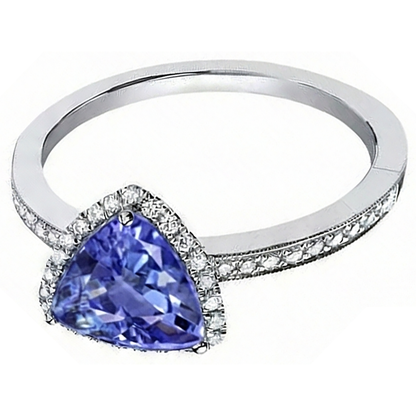 Halo Trillion Tanzanite AAA And Round Natural Earth Mined Diamonds Ring 4 Carats