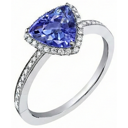 Halo Trillion Tanzanite AAA And Round Natural Earth Mined Diamonds Ring 4 Carats