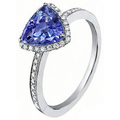 Halo Trillion Tanzanite AAA And Round Natural Earth Mined Diamonds Ring 4 Carats