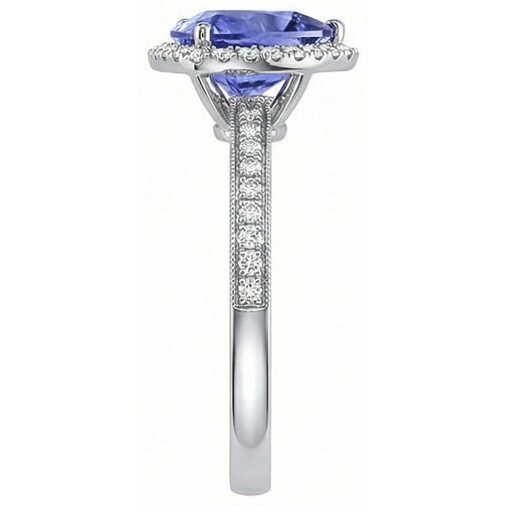 Halo Trillion Tanzanite AAA And Round Natural Earth Mined Diamonds Ring 4 Carats