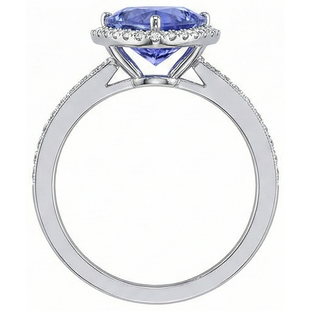 Halo Trillion Tanzanite AAA And Round Natural Earth Mined Diamonds Ring 4 Carats