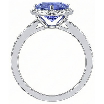 Halo Trillion Tanzanite AAA And Round Natural Earth Mined Diamonds Ring 4 Carats