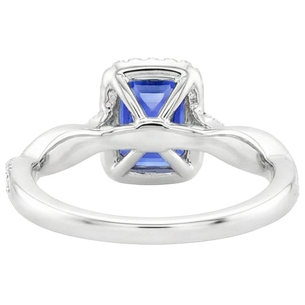Halo Twist Ring Style Emerald Ceylon Sapphire & Natural Earth Mined Diamonds 4.25 Carats