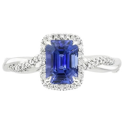 Halo Twist Ring Style Emerald Ceylon Sapphire & Natural Earth Mined Diamonds 4.25 Carats
