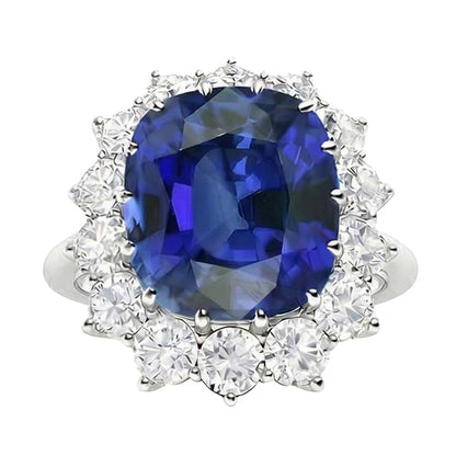 Halo Wedding Ring Cushion Blue Sapphire 6 Carats Flower Style Natural Earth Mined Diamonds