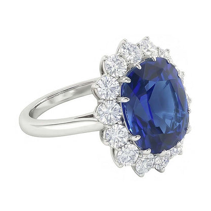 Halo Wedding Ring Cushion Blue Sapphire 6 Carats Flower Style Natural Earth Mined Diamonds