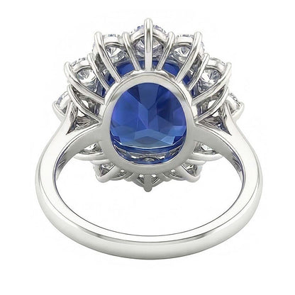 Halo Wedding Ring Cushion Blue Sapphire 6 Carats Flower Style Natural Earth Mined Diamonds