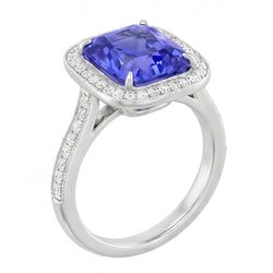 Halo Wedding Ring Radiant Blue Sapphire 3.50 Carats Natural Earth Mined Diamond Accents