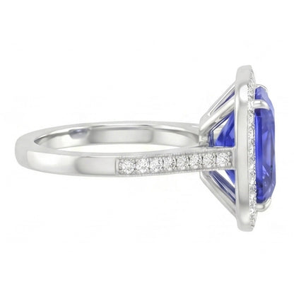 Halo Wedding Ring Radiant Blue Sapphire 3.50 Carats Natural Earth Mined Diamond Accents
