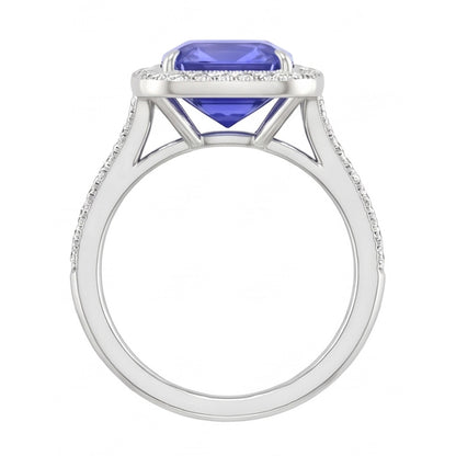 Halo Wedding Ring Radiant Blue Sapphire 3.50 Carats Natural Earth Mined Diamond Accents