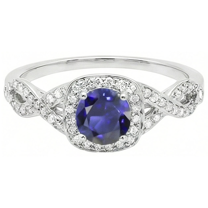 Halo Wedding Ring Round Sapphire Twisted Shank Natural Earth Mined Diamonds 2.50 Carats