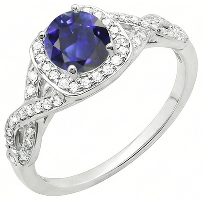 Halo Wedding Ring Round Sapphire Twisted Shank Natural Earth Mined Diamonds 2.50 Carats